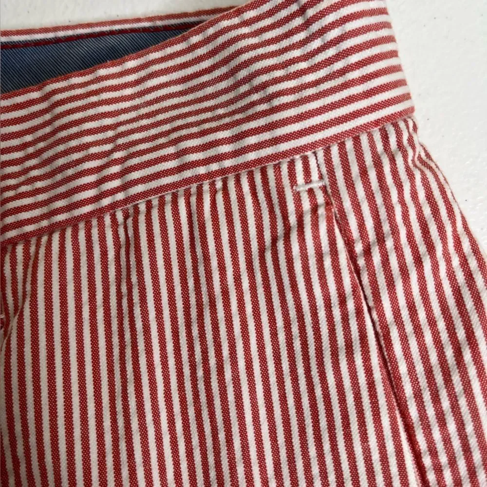 Izod Red White Stripe Seersucker Cotton Mens Flat Front Pant 30/32 Preppy Twee